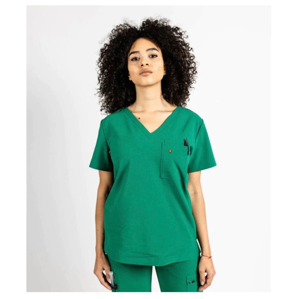 Hunter Green Poppy Scrub Top